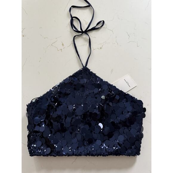 Amanda Uprichard Laurena Revolve Top Ink Blue Halter Cocktail Holiday Party New - Picture 2 of 9